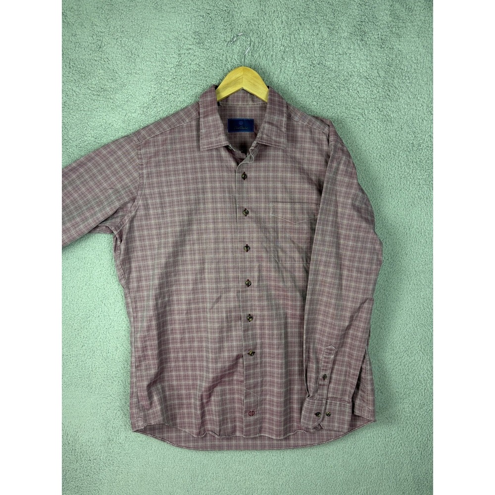 David Donahue Shirt Mens XL Purple Plaid Long Sleeve Button Front Cotton Casual